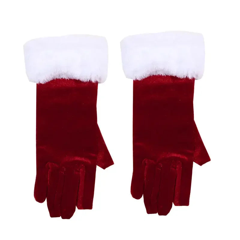 Santa Claus Gloves White Fur Fancy Dress Party Short Red Santa Full Finger Gloves Christmas Festive Costume Accessories Mittens