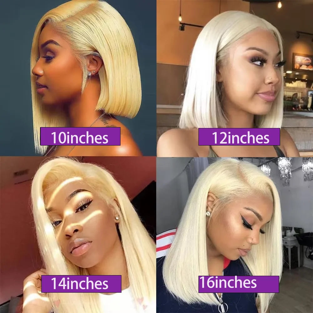 13x4 Blonde Bob Wig Lace Front Human Hair Wigs 613 Bone Straight HD Lace Frontal Wig 200% Honey Blonde Human Hair Short Bob Wigs