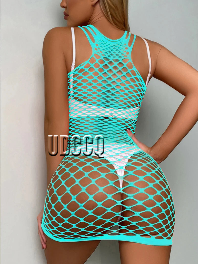 Sexy lingerie sexy bodycon vestido fishnet clubwear perspectiva natal dia dos namorados lingerie feminina vestidos Lake Blue