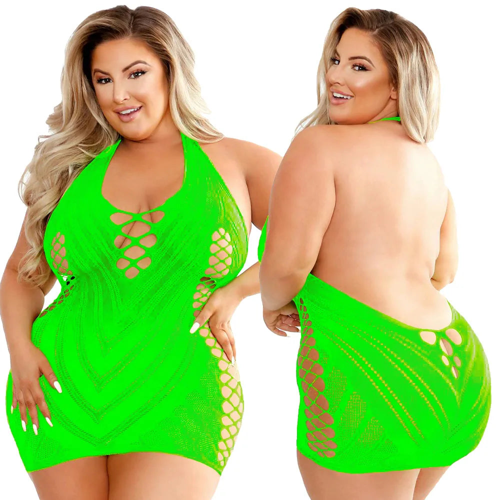 Pornographic Plus Size Sexy Clubwear Dresses Fishnet Bodycon Night Hot Dress Women Underwear Transparent Dress Erotic