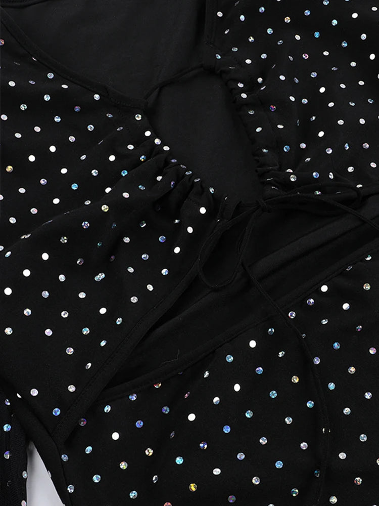 2024 Club Bodycon Clothes Hollow Out Sexy Corset Mini Dress Sexy Dresses For Women Sequined Bodycon Slim Streetwear Party Dress