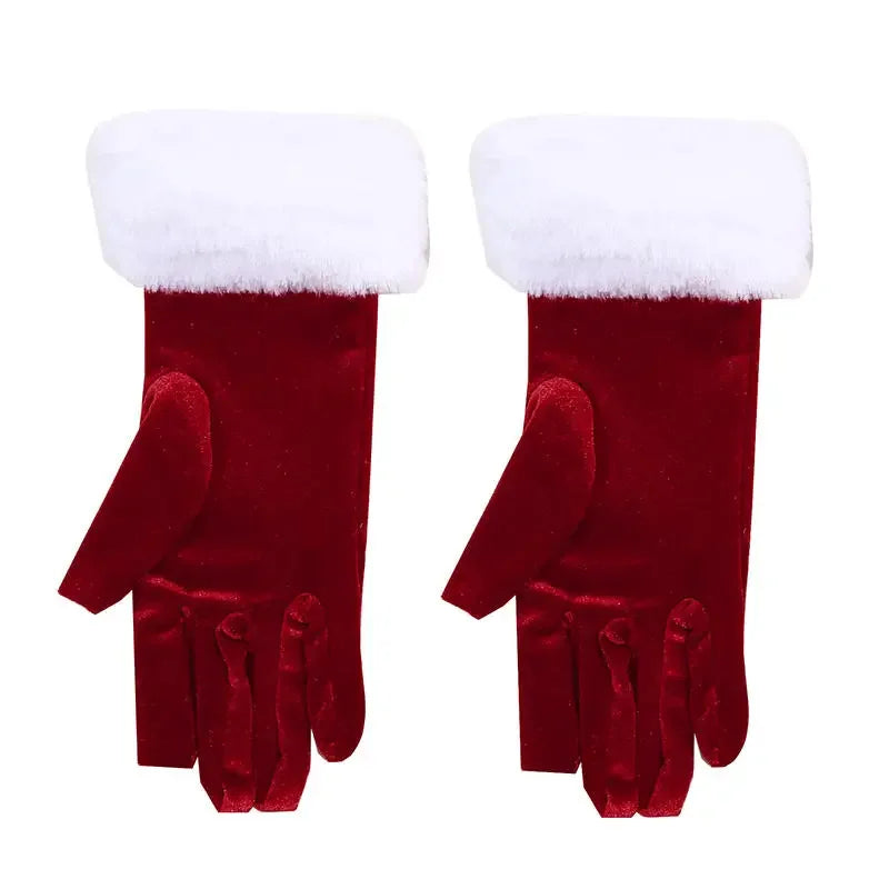 Santa Claus Gloves White Fur Fancy Dress Party Short Red Santa Full Finger Gloves Christmas Festive Costume Accessories Mittens