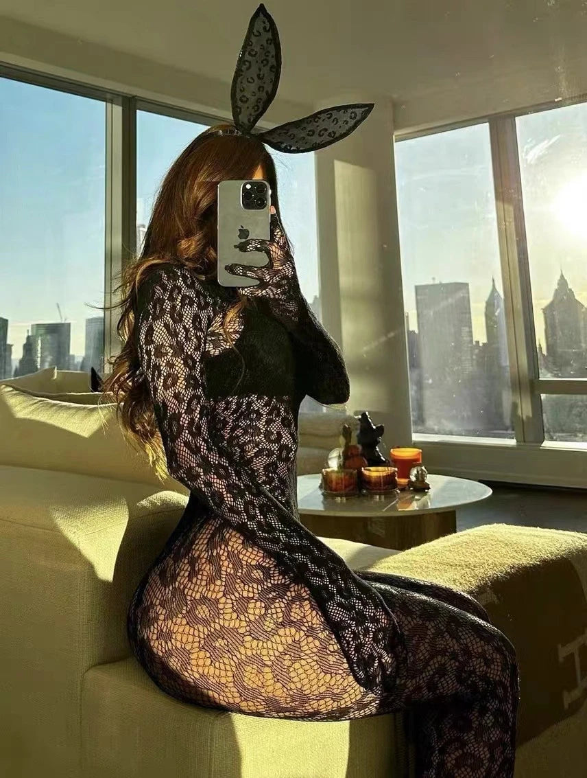 Sexy lingerie sexy bodycon dress fishnet Leopard print clubwear christmas perspective valentines day female lingerie gloves