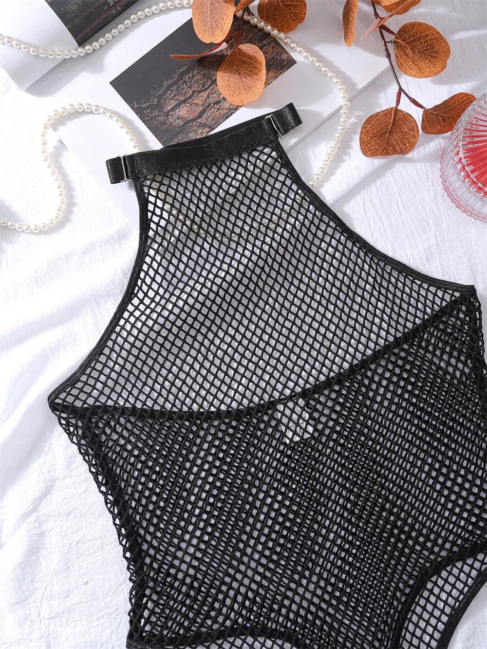 Erotic Bodysuit Fishnet Transparent Mesh Body Sensual See Through Sissy Crotch Open Tops Sexy Lingerie Women One-piece Jumpsuit