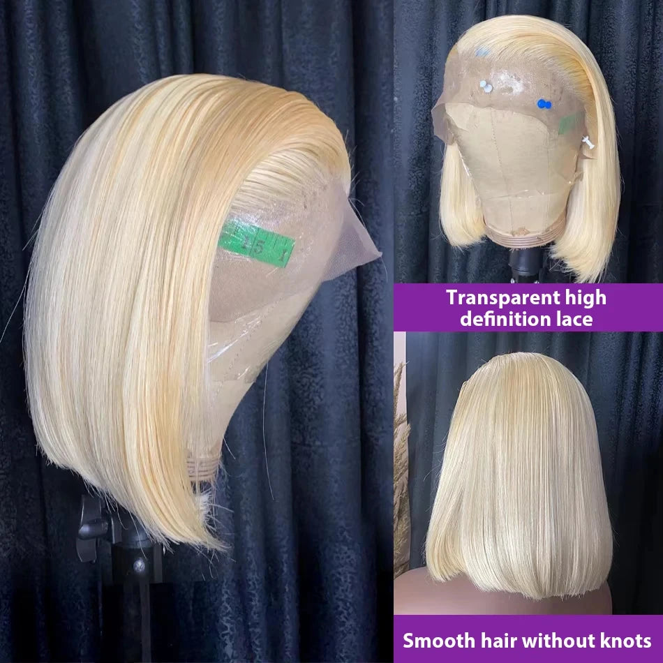 613 Honey Blonde Short Bob 13x6 Lace Front 100% Human Hair Wigs Closure Bone Straight 13x4 HD Lace Frontal Human Hair Wigs