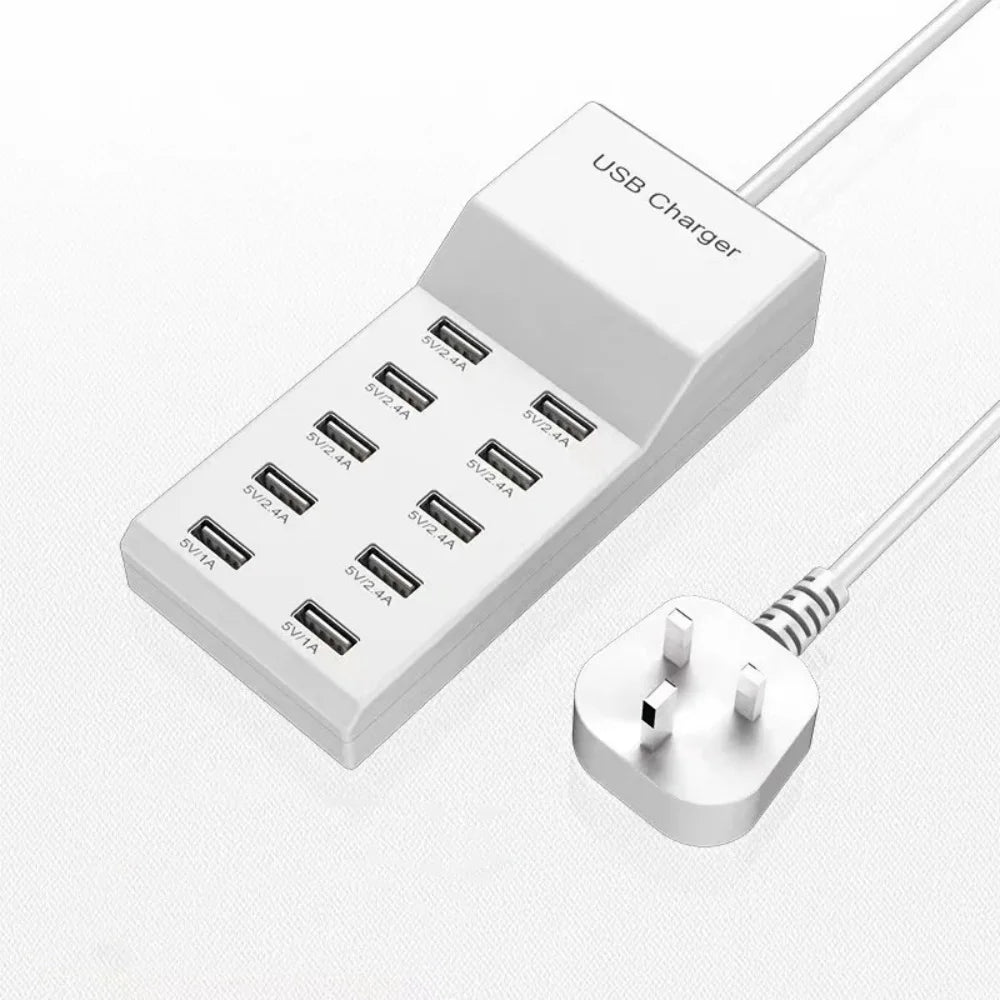 USB 10-in-1 Port Multi-function Hub Fast Charger for Cellphone Tablet Multiple Devices Extension Socket For US EU UK plug