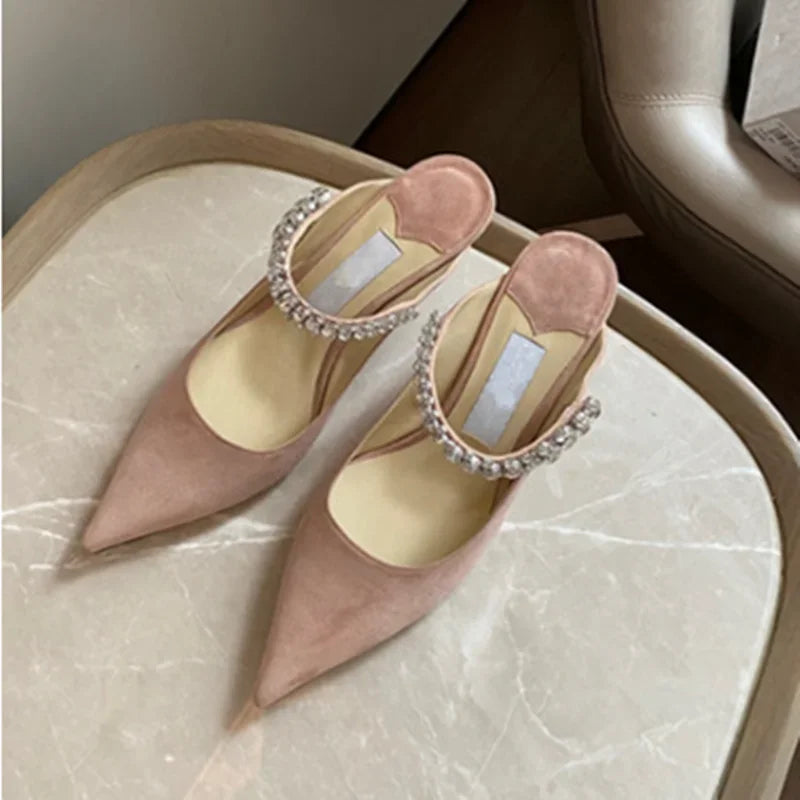 2025 new high heels patent leather pointed rhinestone fashion shoes