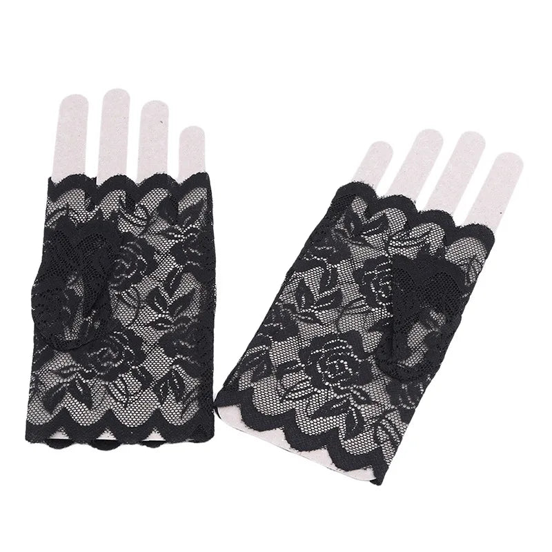 Sexy Bridal Lace Fingerless Gloves For Women Party Dressy Gloves Sunscreen Gloves Girls Mittens Black White Pink Gloves
