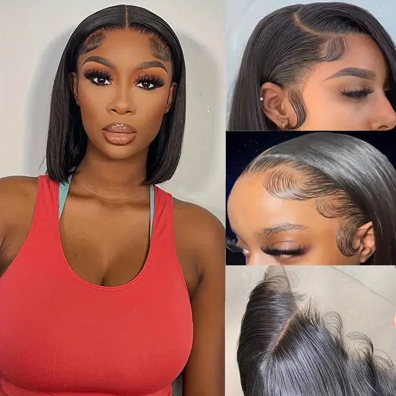 Bone Straight Wear And Go Glueless Bob Wigs For Women Ready To Go Human Hair Wigs 13x4 Lace Frontal Wigs Human Hair Natural 180%