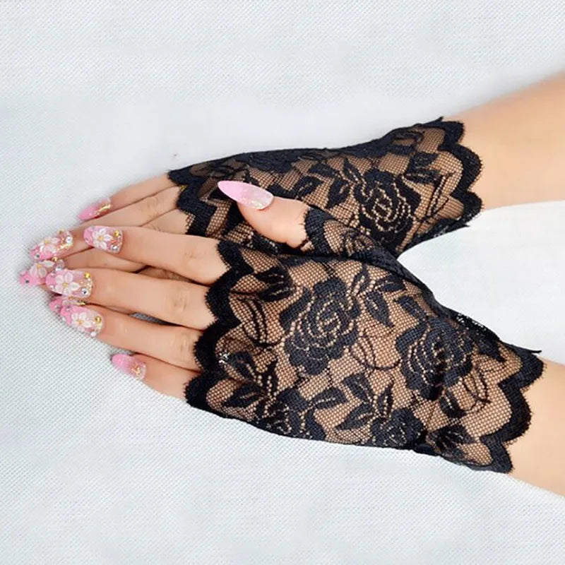Sexy Bridal Lace Fingerless Gloves For Women Party Dressy Gloves Sunscreen Gloves Girls Mittens Black White Pink Gloves