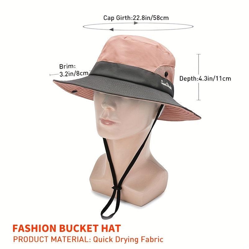 Women's Wide Brim Sun Hat with Adjustable Chin Strap - Lightweight Breathable Design for Running, Golf, Beach & Outdoor Activities - Solid Color (Pink/Gray), Hat for, Running Accessory, Stylish Headwear, Sunsafe Fabric