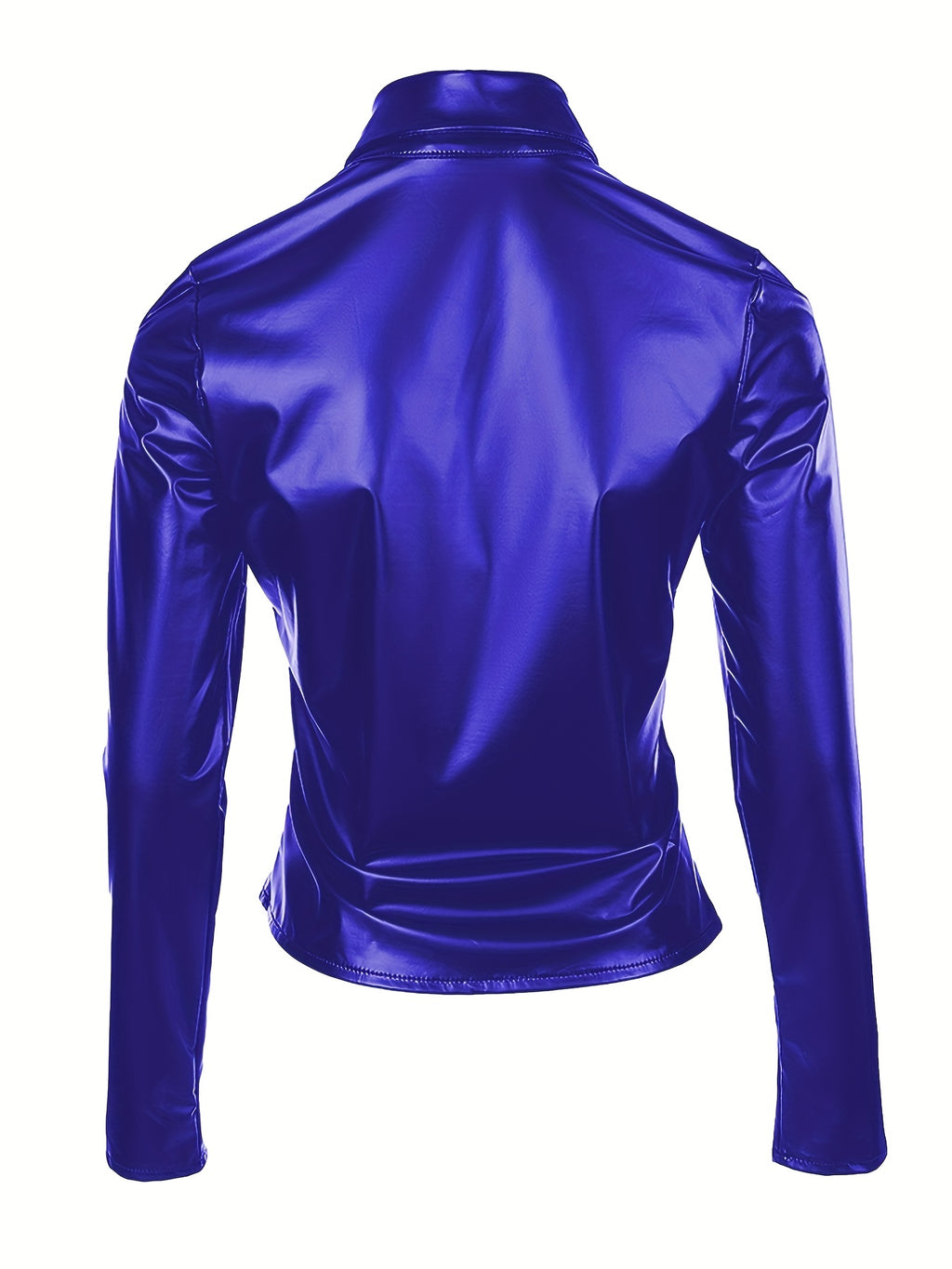 Long Sleeve Solid PU Sexy Slim Button Front Collar Blouse, Women's Clothing