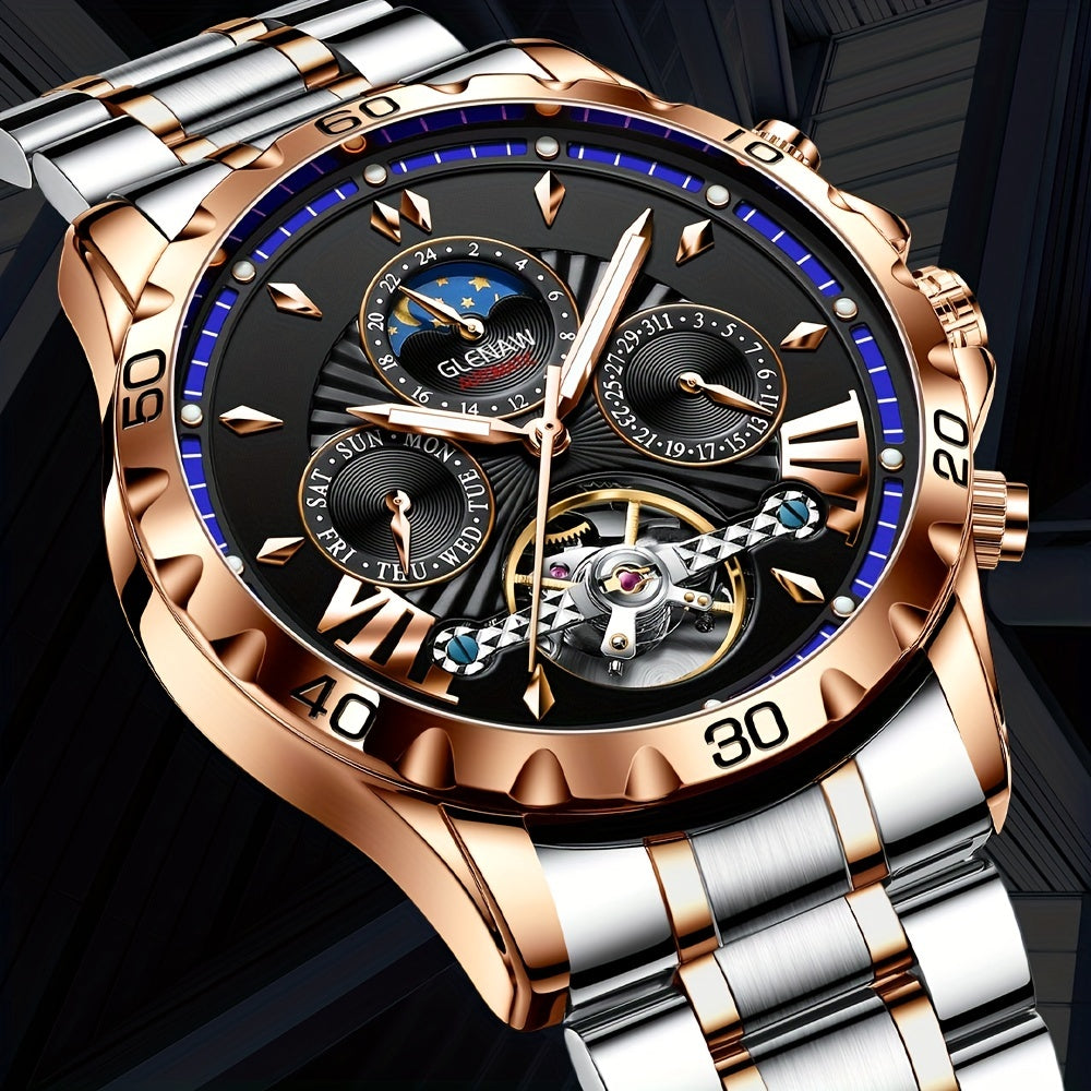 Premium Mens Automatic Mechanical Watch - 24H Dial, Date & Day Display, Self-Winding - Stylish Timekeeping for Everyday Wear