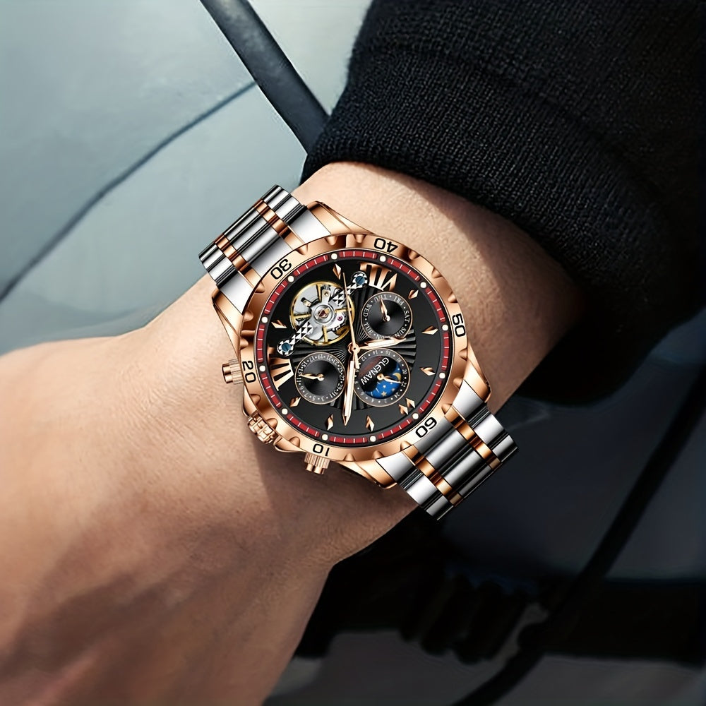 Premium Mens Automatic Mechanical Watch - 24H Dial, Date & Day Display, Self-Winding - Stylish Timekeeping for Everyday Wear