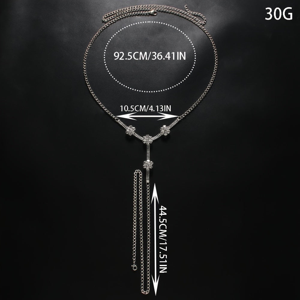 Stainless Steel Rhinestone Waist Chain - Cute Street Style Body Jewelry for Beach & Night Out - Fashionable Metal Floral Pendant Belly Chains for Women - Universal Size Sexy Waistline Accessory