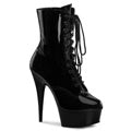 Black patent lace-up platform stiletto ankle boots for women high heel fashion boots